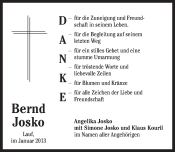 Traueranzeige von Bernd Josko von Pegnitz-Zeitung